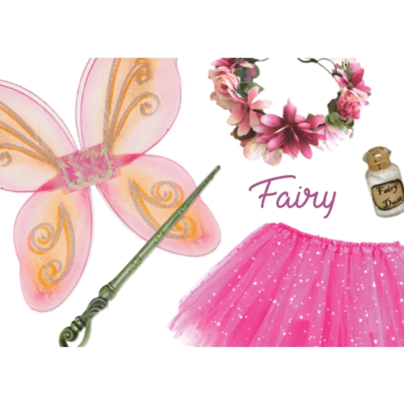 Childrens Fairy Costume Box with Wings Tutu Wand Flower